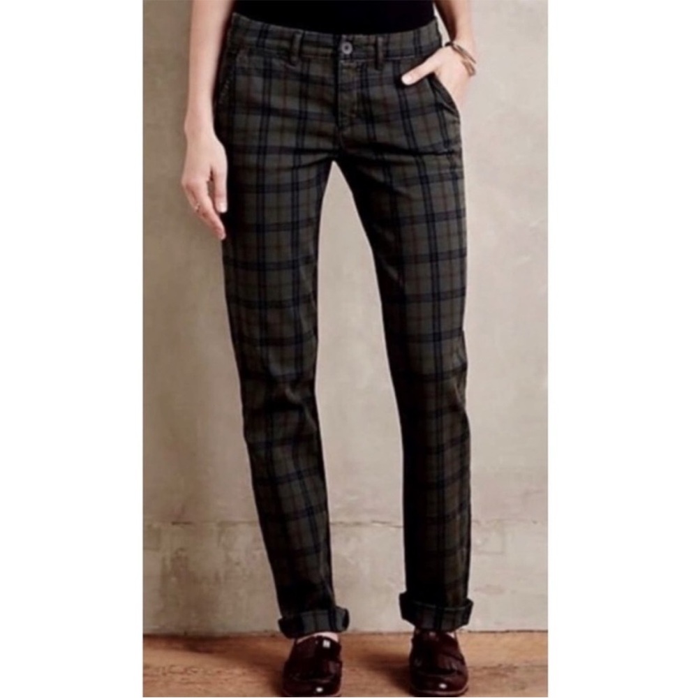 Anthropologie Pilcro Hyphen Plaid Women's Chino Pants Green Women Size 27 New